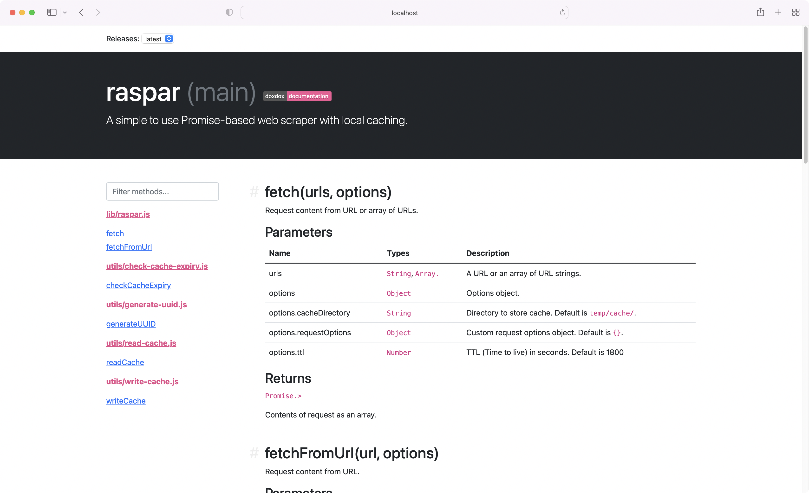 Example documentation generated with a Bootstrap template.